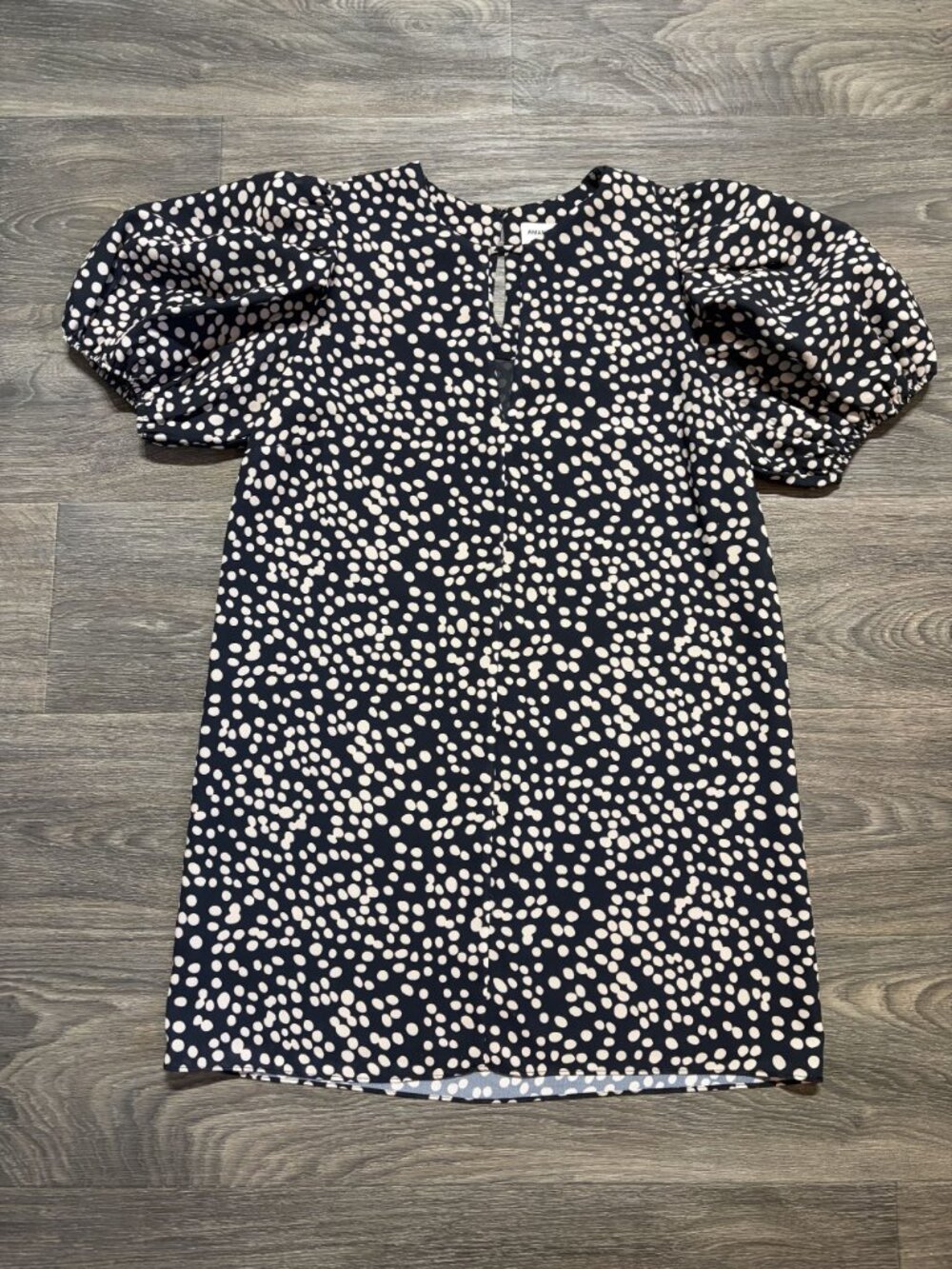 Amanda Uprichard New York Polka Dot Puff Sleeve Dress Medium Black Tan Preppy